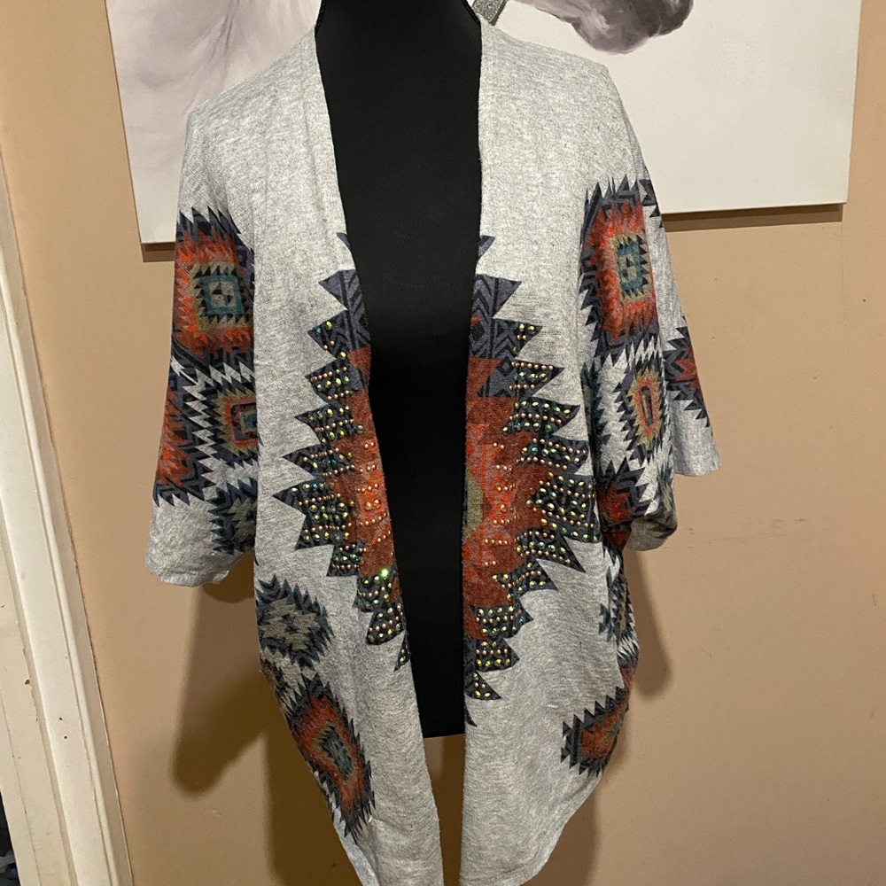 Vocal Aztec open vest cover up with Embellishments - Picture 2 of 9